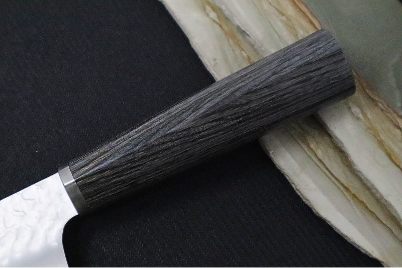 Sekiryu - 6.5" Santoku - 3 Layers of VG-10 Steel - Hammered Tsuchime Finish - Charcoal Wood Handle - Made in Seki City, Japan