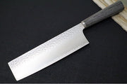 Sekiryu - 7" Nakiri - 3 Layers of VG-10 Steel - Hammered Tsuchime Finish - Charcoal Wood Handle - Made in Seki City, Japan - Northwest Knives