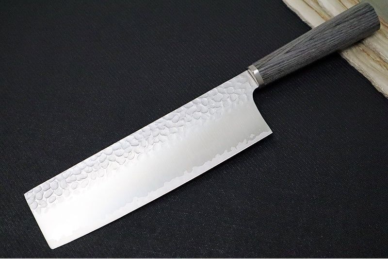 Sekiryu - 7" Nakiri - 3 Layers of VG-10 Steel - Hammered Tsuchime Finish - Charcoal Wood Handle - Made in Seki City, Japan