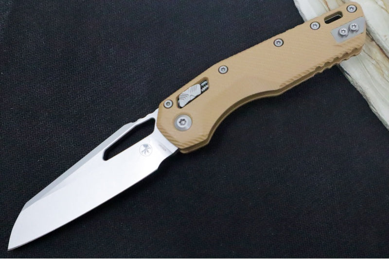 Microtech MSI Manual Folder - Stonewashed Finished Blade / Fluted Tan G-10 Handle 210-10FLGTTA - Northwest Knives