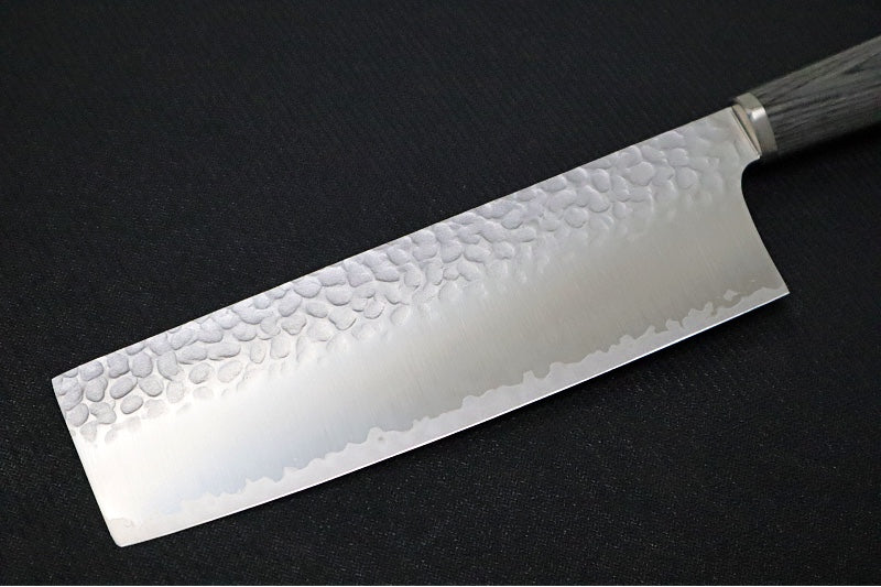 Sekiryu - 7" Nakiri - 3 Layers of VG-10 Steel - Hammered Tsuchime Finish - Charcoal Wood Handle - Made in Seki City, Japan