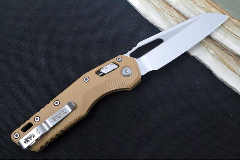 Microtech MSI Manual Folder - Stonewashed Finished Blade / Fluted Tan G-10 Handle 210-10FLGTTA - Northwest Knives