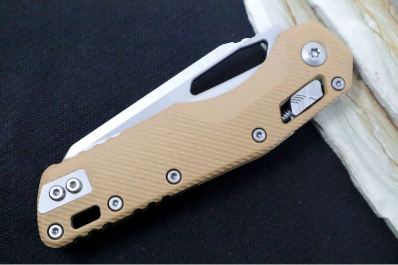 Microtech MSI Manual Folder - Stonewashed Finished Blade / Fluted Tan G-10 Handle 210-10FLGTTA - Northwest Knives