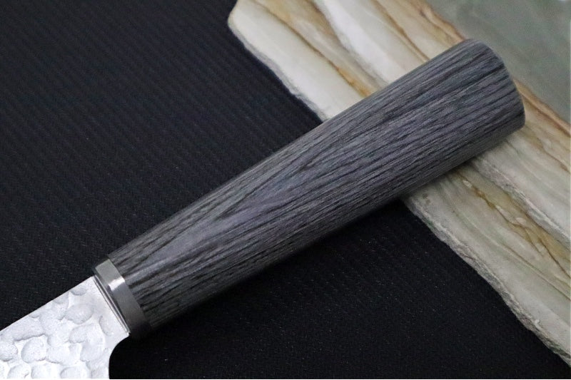 Sekiryu - 7" Nakiri - 3 Layers of VG-10 Steel - Hammered Tsuchime Finish - Charcoal Wood Handle - Made in Seki City, Japan