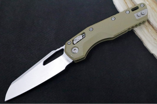 Microtech MSI Manual Folder - Stonewashed Finished Blade / Fluted OD Green G-10 Handle 210-10FLGTOD