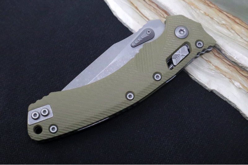 Microtech Amphibian Folder RAM-Lok - Drop Point / Apocalyptic Finish / Fluted OD Green G-10 Handle 137RL-10APFLGTOD