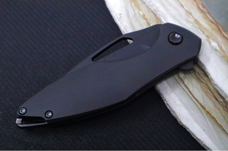 Koenig Mini Arius Flipper - Matte Black DLC Corda Patterned Handle - Matte Black DLC Finished Blade - Black DLC Spacer & Hardware & Clip (Gen 1) - Northwest Knives