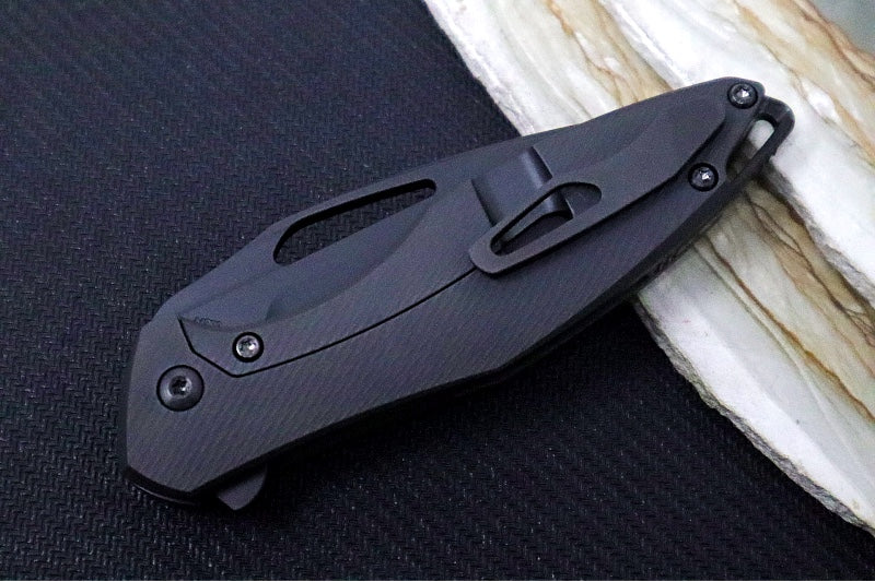 Koenig Mini Arius Flipper - Matte Black DLC Corda Patterned Handle - Matte Black DLC Finished Blade - Black DLC Spacer & Hardware & Clip (Gen 1) - Northwest Knives