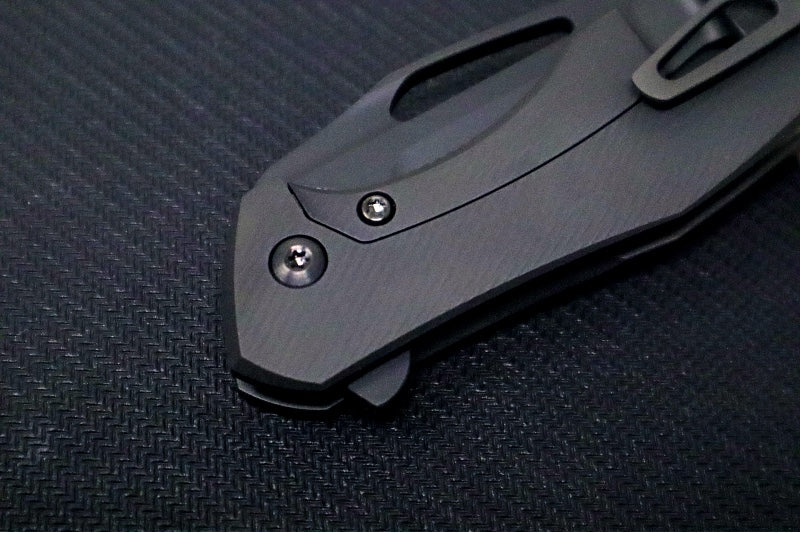 Koenig Mini Arius Flipper - Matte Black DLC Corda Patterned Handle - Matte Black DLC Finished Blade - Black DLC Spacer & Hardware & Clip (Gen 1)