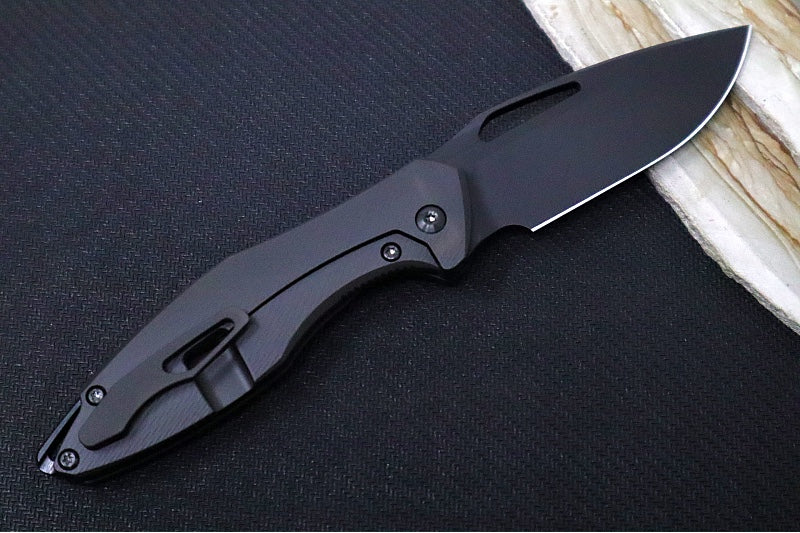 Koenig Mini Arius NonFlipper - Matte Black DLC Corda Patterned Handle - Matte Black DLC Finished Blade - Black DLC Spacer & Hardware & Clip (Gen 1) - Northwest Knives