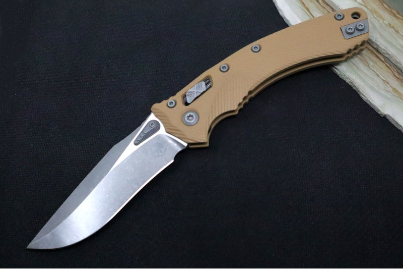 Microtech Amphibian Folder RAM-Lok - Drop Point / Fluted Tan G-10 Handle 137RL-10APFLGTTA - Northwest Knives