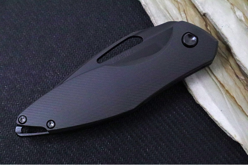Koenig Mini Arius NonFlipper - Matte Black DLC Corda Patterned Handle - Matte Black DLC Finished Blade - Black DLC Spacer & Hardware & Clip (Gen 1) - Northwest Knives