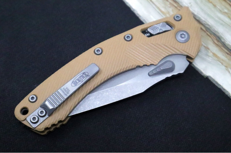 Microtech Amphibian Folder RAM-Lok - Drop Point / Fluted Tan G-10 Handle 137RL-10APFLGTTA