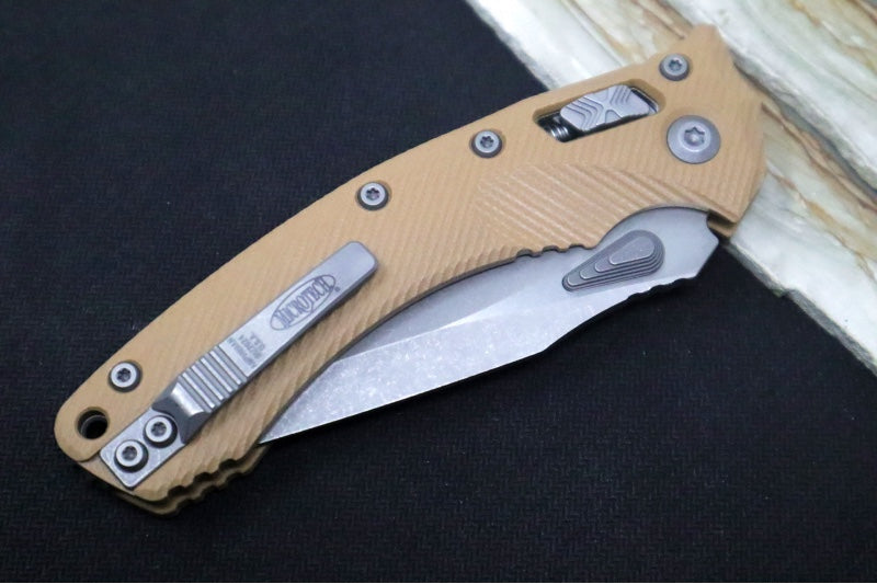 Microtech Amphibian Folder RAM-Lok - Drop Point / Fluted Tan G-10 Handle 137RL-10APFLGTTA - Northwest Knives