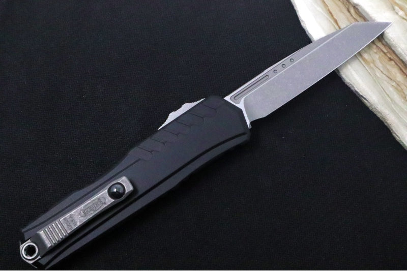 Microtech Cypher II OTF - Single Edge Blade / Apocalyptic Finish / Black Aluminum Handle- 1241-10AP
