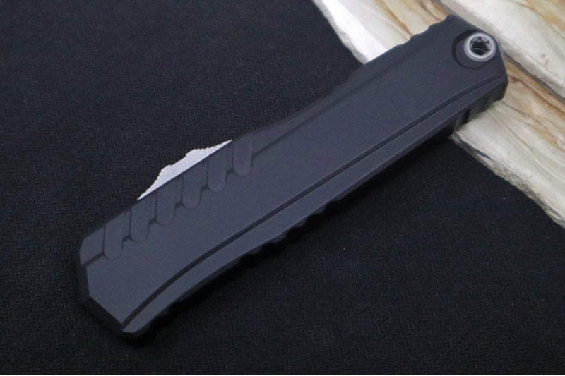 Microtech Cypher II OTF - Single Edge Blade / Apocalyptic Finish / Black Aluminum Handle- 1241-10AP
