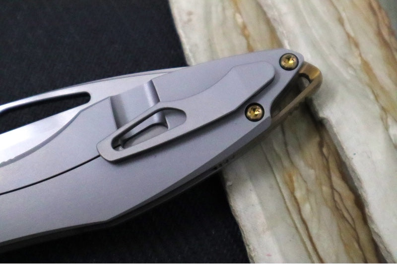 Koenig Mini Arius Nonflipper - Standard with Standard Smooth Handle - Burnished Blade with Polished Flats - Bronze Spacer & Hardware / Blasted Clip (Gen 1)