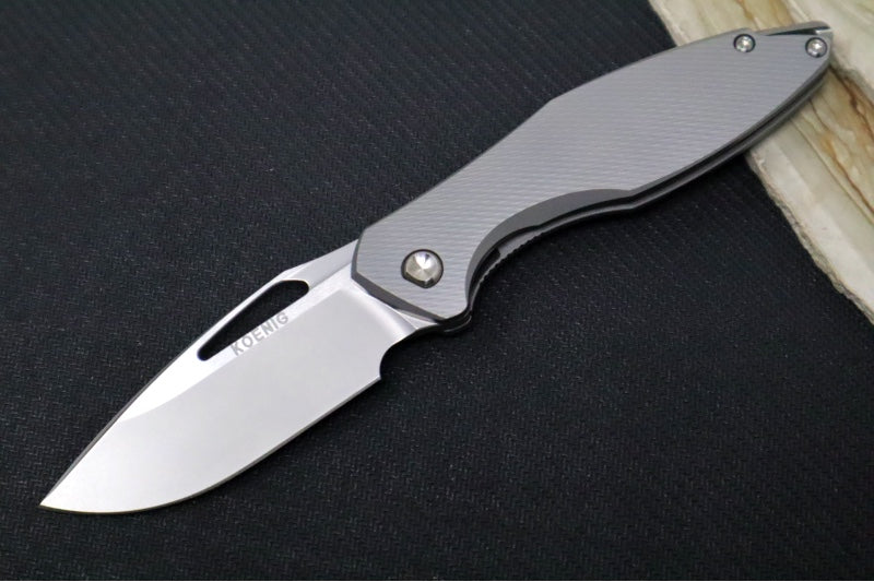 Koenig Mini Arius Nonflipper - Standard with Corda Patterned Handle - Burnished Blade with Polished Flats - Silver Spacer (Gen 1)