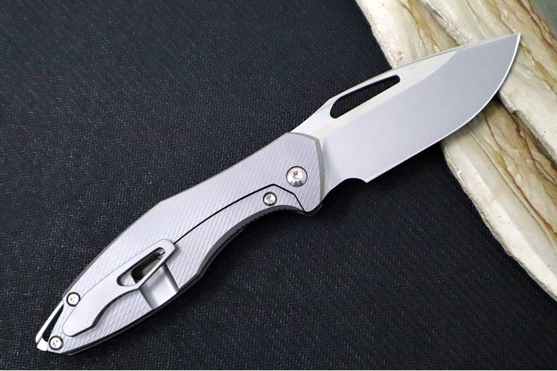 Koenig Mini Arius Nonflipper - Standard with Corda Patterned Handle - Burnished Blade with Polished Flats - Silver Spacer (Gen 1)