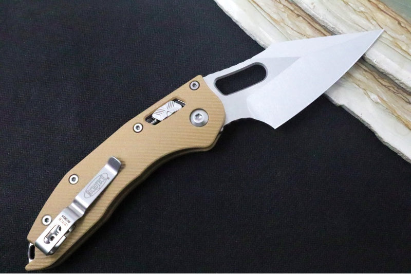 Microtech Stitch RAM-Lock Manual - Wharncliffe Blade / Tan Fluted G-10 Handle 169RL-10APFLGTTA - Northwest Knives
