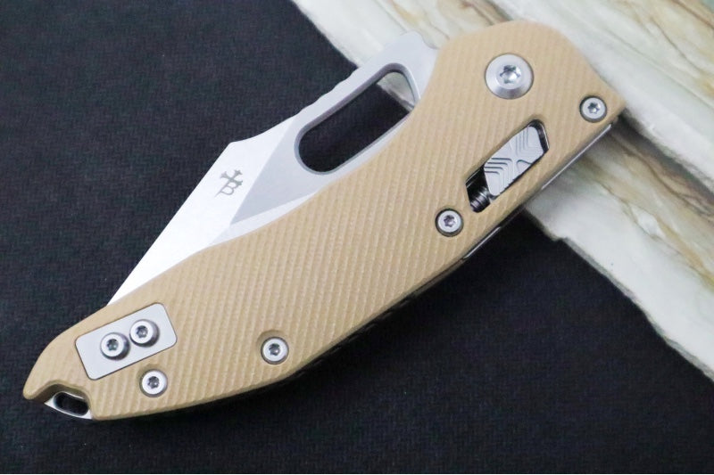 Microtech Stitch RAM-Lock Manual - Wharncliffe Blade / Tan Fluted G-10 Handle 169RL-10APFLGTTA - Northwest Knives