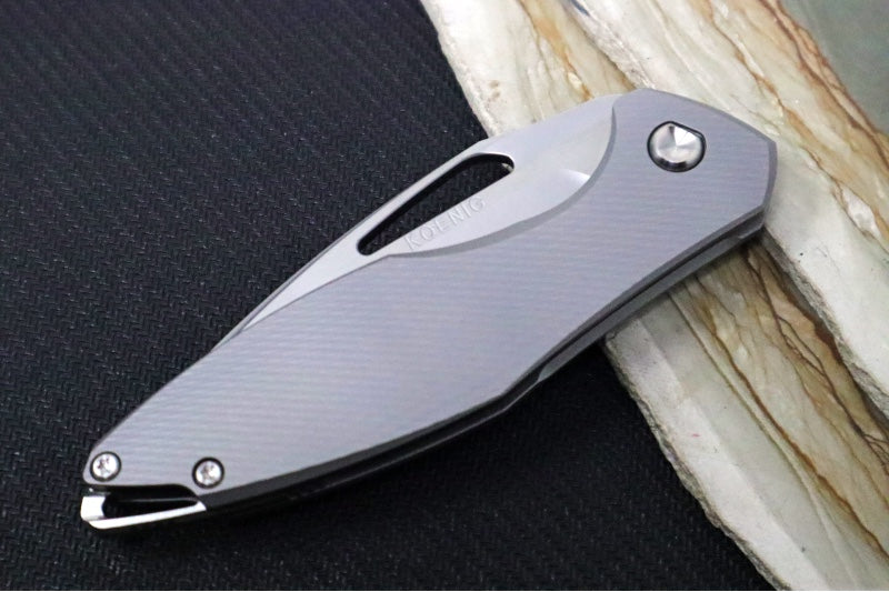Koenig Mini Arius Nonflipper - Standard with Corda Patterned Handle - Burnished Blade with Polished Flats - Silver Spacer (Gen 1) - Northwest Knives