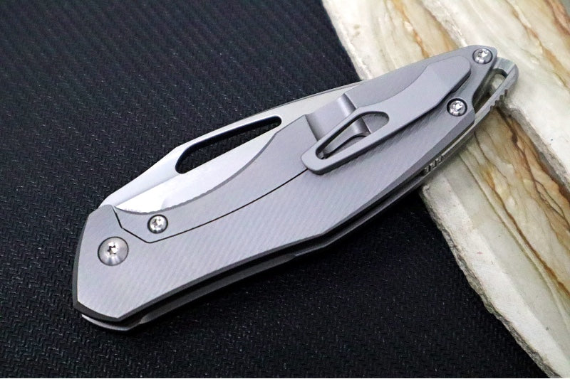 Koenig Mini Arius Nonflipper - Standard with Corda Patterned Handle - Burnished Blade with Polished Flats - Silver Spacer (Gen 1)