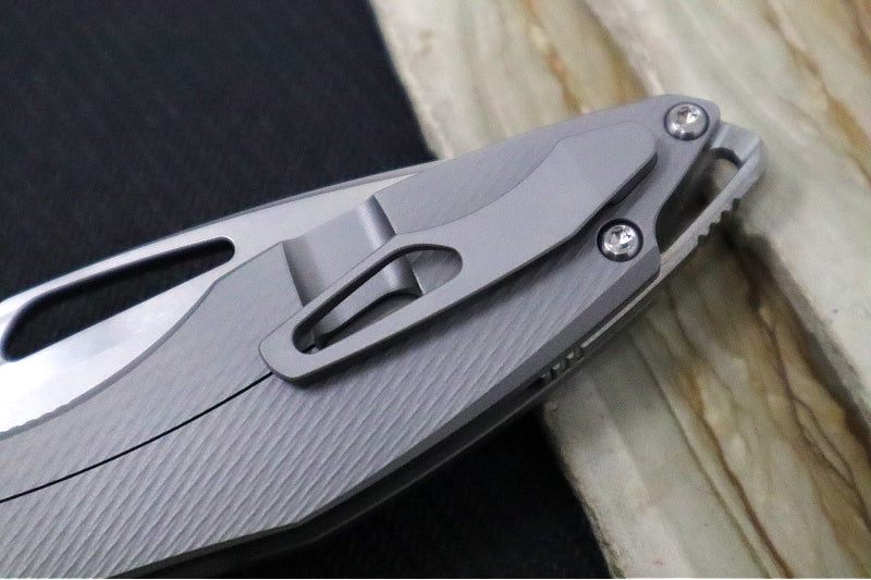 Koenig Mini Arius Nonflipper - Standard with Corda Patterned Handle - Burnished Blade with Polished Flats - Silver Spacer (Gen 1)