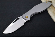 Koenig Mini Arius Nonflipper - Standard with Plexa Patterned Handle - Burnished Blade with Polished Flats - Bronze Spacer & Hardware / Blasted Clip (Gen 1) - Northwest Knives