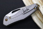 Koenig Mini Arius Nonflipper - Standard with Plexa Patterned Handle - Burnished Blade with Polished Flats - Bronze Spacer & Hardware / Blasted Clip (Gen 1) - Northwest Knives