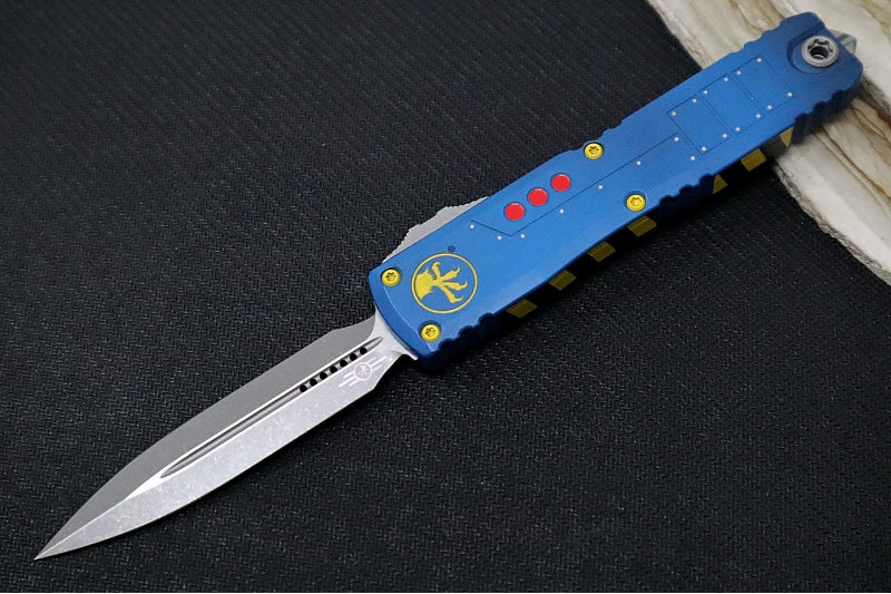 Microtech Ultratech ZBP (Zero Blade Play) Gen III OTF Fallout Signature Series - Apocalyptic Finish / Dagger Blade / "Fallout" Anodized Aluminum Handle 1122-10FOS