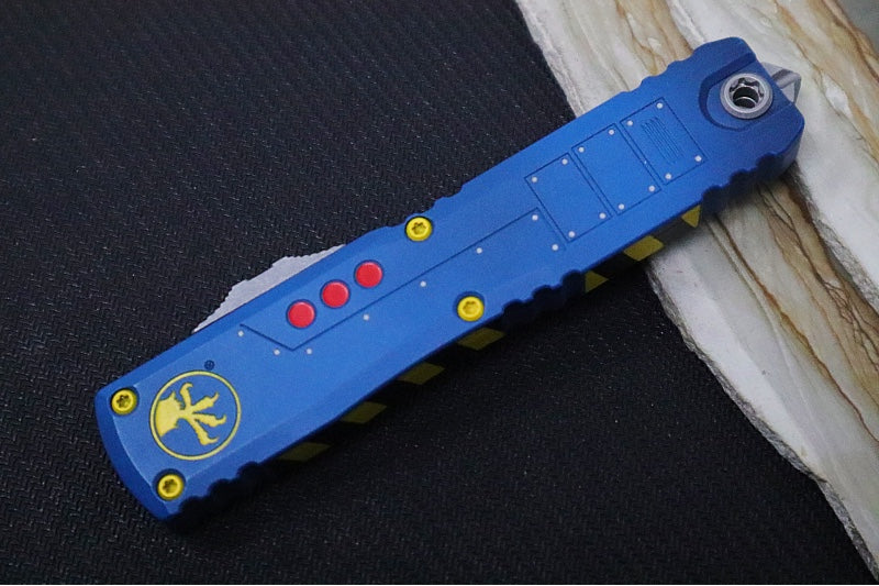 Microtech Ultratech ZBP (Zero Blade Play) Gen III OTF Fallout Signature Series - Apocalyptic Finish / Dagger Blade / "Fallout" Anodized Aluminum Handle 1122-10FOS - Northwest Knives