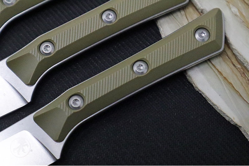 Microtech Steak Knife Set (Set of 4) - M390MK Steel / Stonewashed Finish / OD Green G-10 Handle 3600-10SETOD