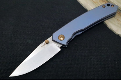 Boker Plus Canoe - Blue Anodized Titanium Handle / Stonewashed Blade / CPM-S35VN Steel / Bronzed Titanium Accents 01BO494