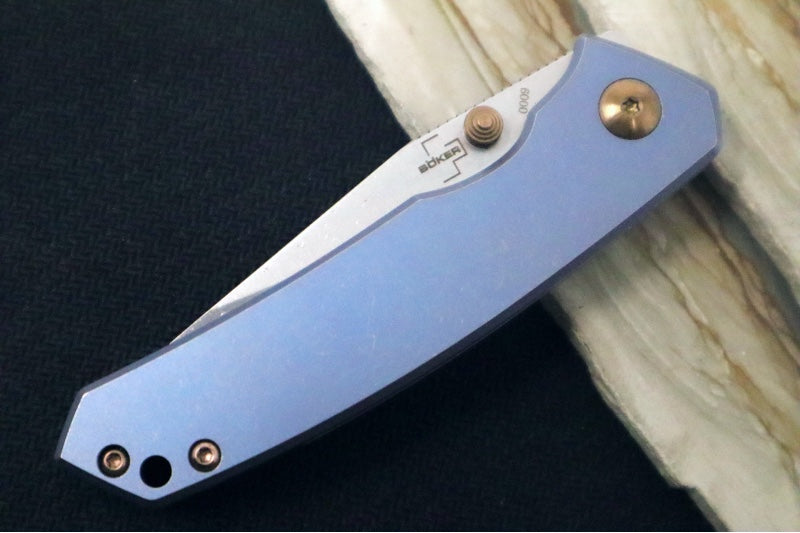Boker Plus Canoe - Blue Anodized Titanium Handle / Stonewashed Blade / CPM-S35VN Steel / Bronzed Titanium Accents 01BO494