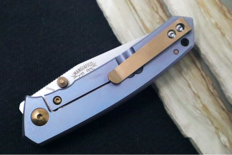 Boker Plus Canoe - Blue Anodized Titanium Handle / Stonewashed Blade / CPM-S35VN Steel / Bronzed Titanium Accents 01BO494