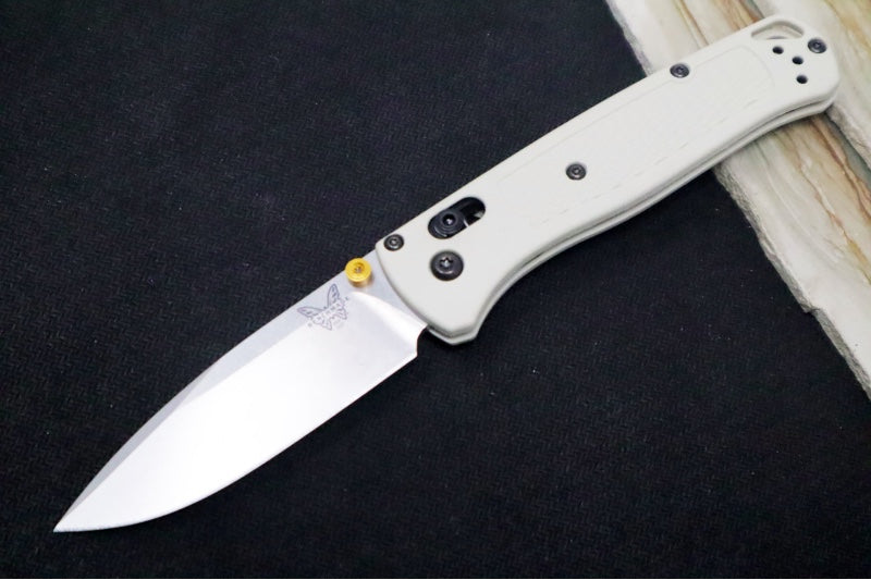 Benchmade 535-12 Bugout - Drop Point Blade / Stonewash Finish / Tan Grivory Handle Scales