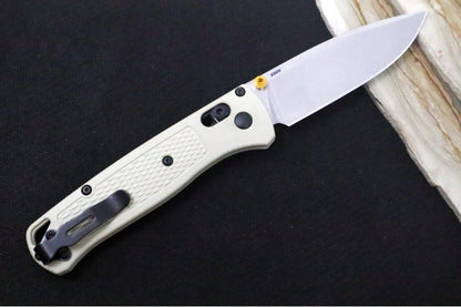 Benchmade 535-12 Bugout - Drop Point Blade / Stonewash Finish / Tan Grivory Handle Scales