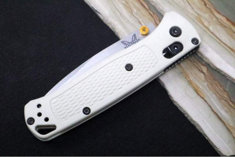 Benchmade 535-12 Bugout - Drop Point Blade / Stonewash Finish / Tan Grivory Handle Scales