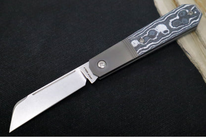 Jack Wolf Knives Midnight Jack Slipjoint - Fat Carbon White Storm Inlay / Bead Blasted Titanium Frame & Bolsters / CPM-S90V Steel