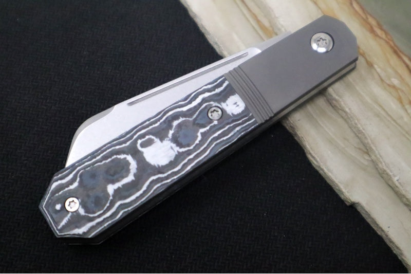 Jack Wolf Knives Midnight Jack Slipjoint - Fat Carbon White Storm Inlay / Bead Blasted Titanium Frame & Bolsters / CPM-S90V Steel