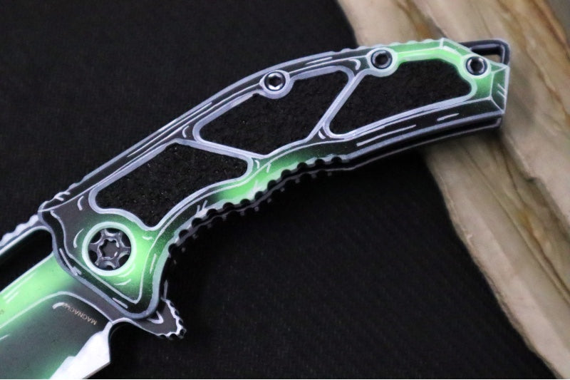 Heretic Knives Medusa Manual Flipper - Hand Painted Negative Cel Shade Tanto Blade / CPM-Magnacut Steel / Hand Painted Negative Cel Shade Aluminum Handle with Black Grip-Tape Inlays H009-NCS-TX - Northwest Knives
