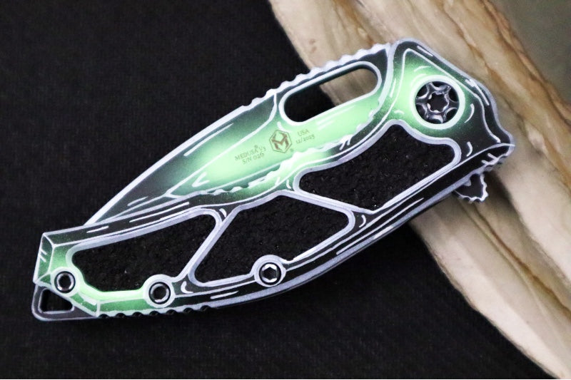 Heretic Knives Medusa Manual Flipper - Hand Painted Negative Cel Shade Tanto Blade / CPM-Magnacut Steel / Hand Painted Negative Cel Shade Aluminum Handle with Black Grip-Tape Inlays H009-NCS-TX - Northwest Knives