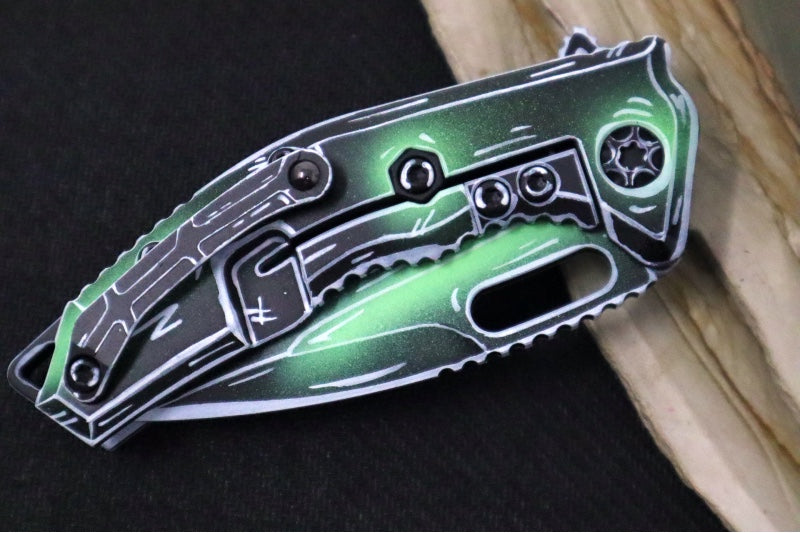 Heretic Knives Medusa Manual Flipper - Hand Painted Negative Cel Shade Tanto Blade / CPM-Magnacut Steel / Hand Painted Negative Cel Shade Aluminum Handle with Black Grip-Tape Inlays H009-NCS-TX - Northwest Knives