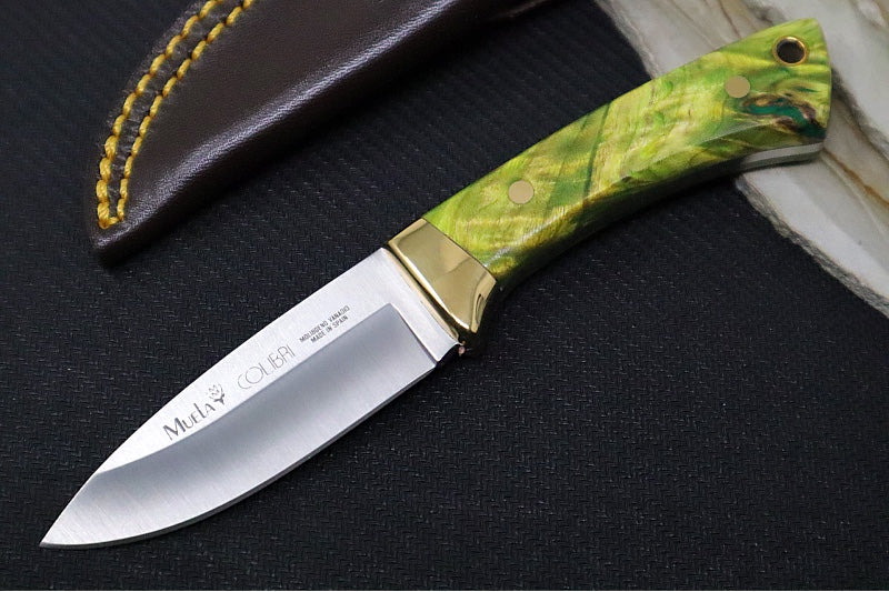 Muela Knives COL-7G Fixed Blade - Lime Green Vacuum-Stabilized Wood Handle / Stainless Steel MOVA Blade / Leather Sheath