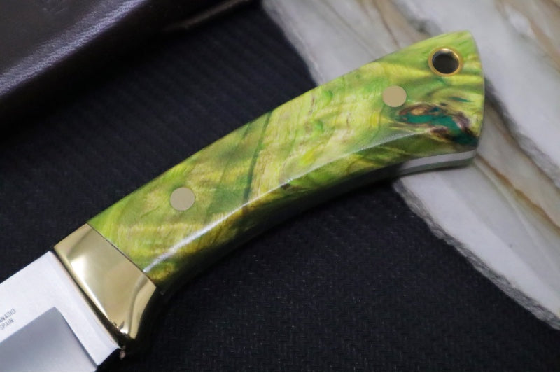 Muela Knives COL-7G Fixed Blade - Lime Green Vacuum-Stabilized Wood Handle / Stainless Steel MOVA Blade / Leather Sheath - Northwest Knives