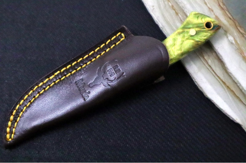 Muela Knives COL-7G Fixed Blade - Lime Green Vacuum-Stabilized Wood Handle / Stainless Steel MOVA Blade / Leather Sheath