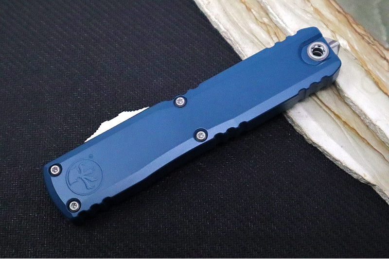 Microtech Ultratech Gen IV OTF Deep Ocean - Stonewash Finish / Drop Point Blade / Deep Ocean Anodized Aluminum Handle 11214-10DO