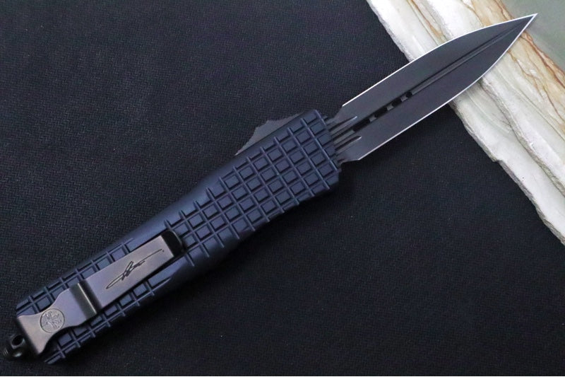 Microtech Signature Series Combat Troodon OTF - Black DLC Blade / Double Edge Dagger / Black Frag Aluminum Handle / Nickel Boron Internals - 142-1CT-DHS - Northwest Knives