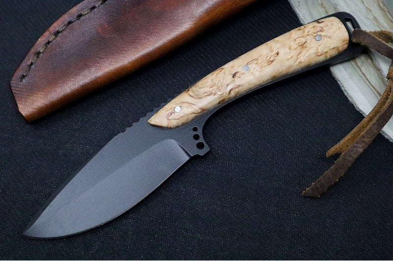 Emery Custom Knives Fixed Blade 4" - Amboyna Wood Handle / CPM-S35VN Blade / Hand-Stitched Brown Leather Sheath ZC00062651